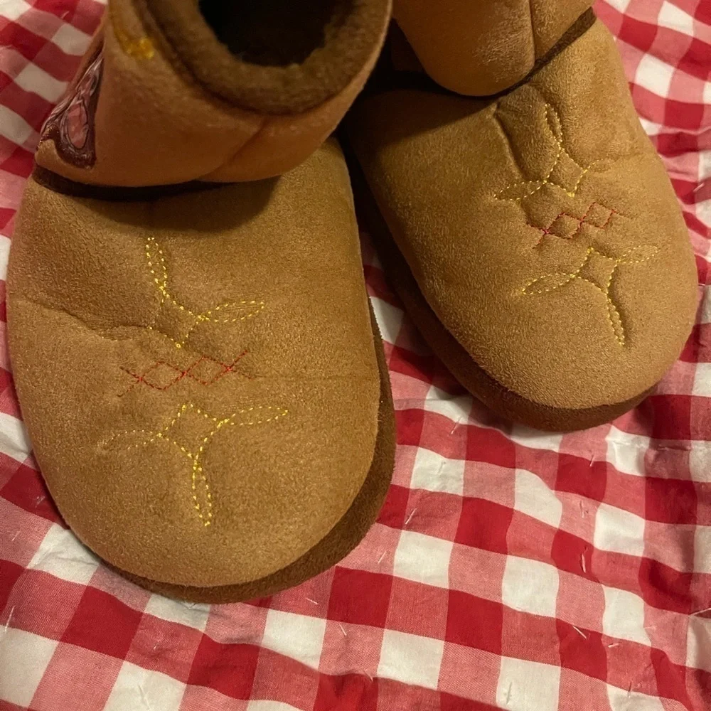 Toddler Toy Story 4 Soft Tan/Brown Ankle Slippers w/Spurs+ Woody Figure-Size 2/3